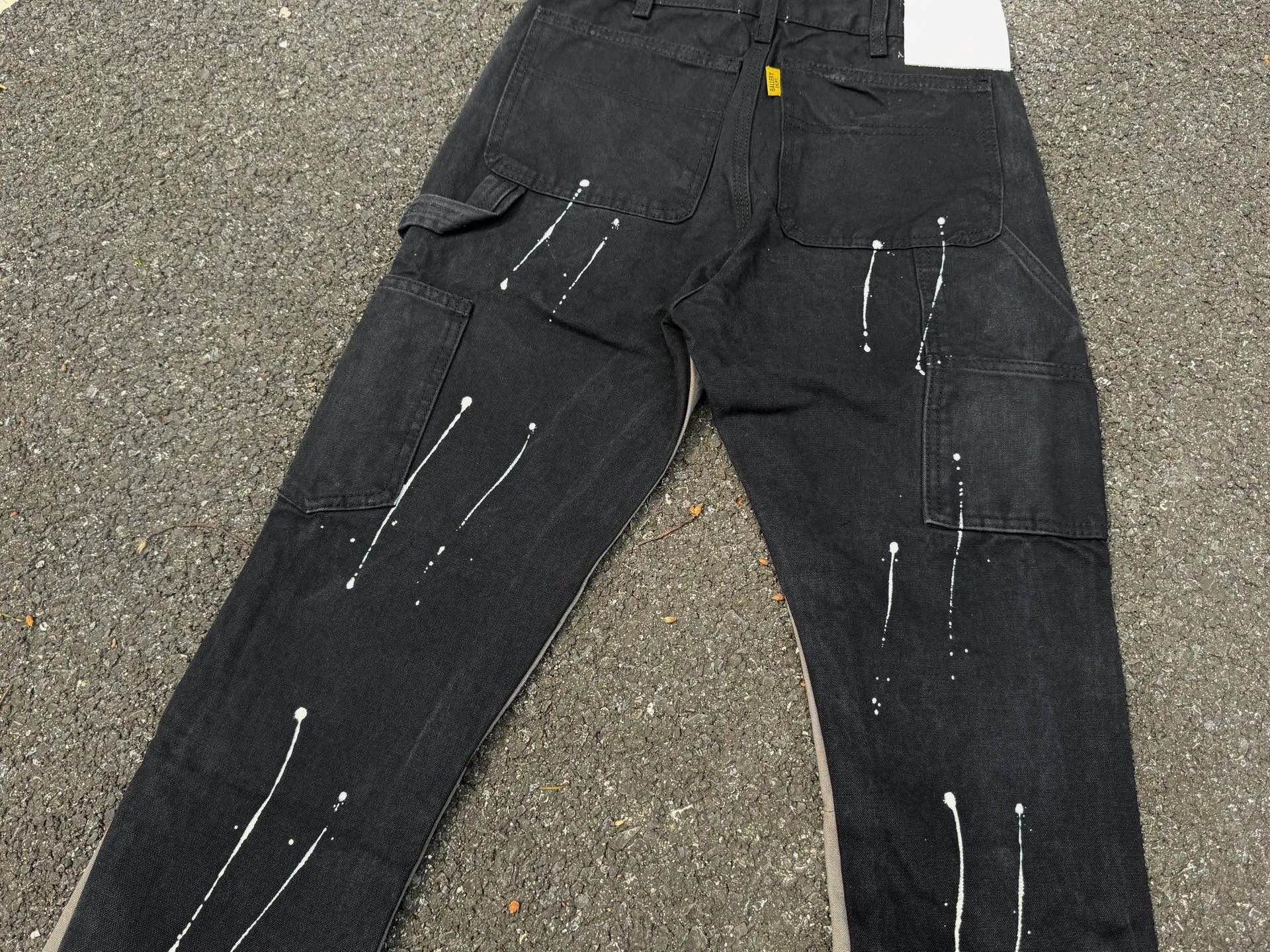 P220💰G33 GALLERY DEPT. Spliced ​​washed retro jeans for men and women high street splashed ink trousers micro-flared casual trousers trendy couple same style Color: Black Size: S-XXL (corresponding to 28-36)